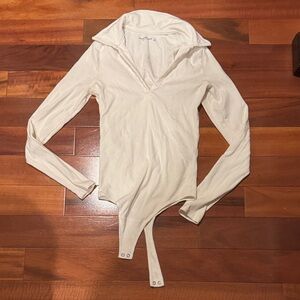 Abercrombie & Fitch Cream Long Sleeve Bodysuit